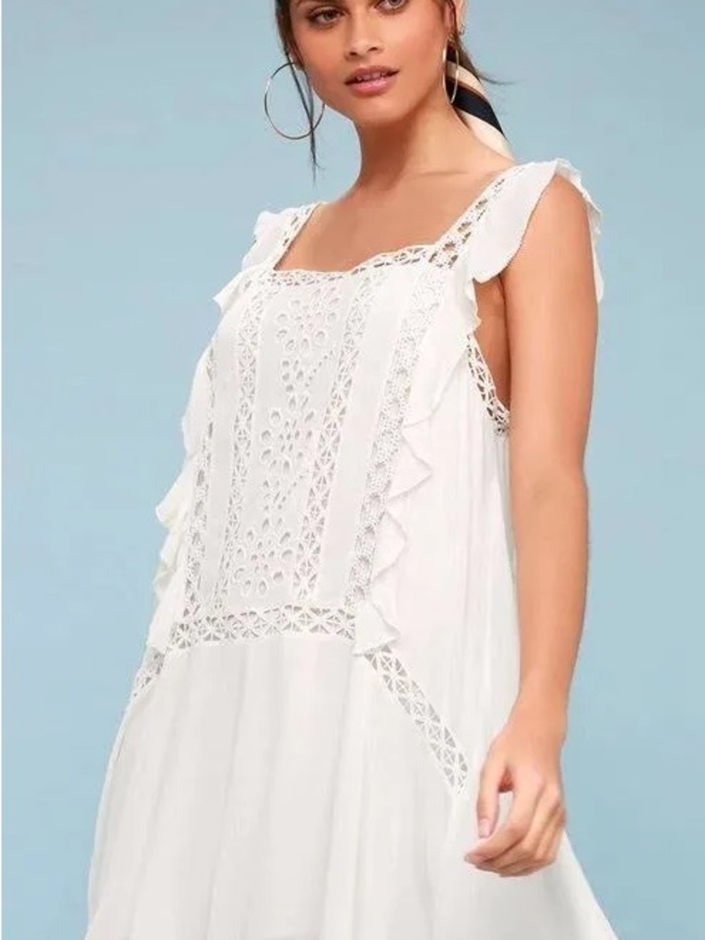 Free People One Priscilla Ruffled Crochet Trim Mini Dress, Size Large NWT